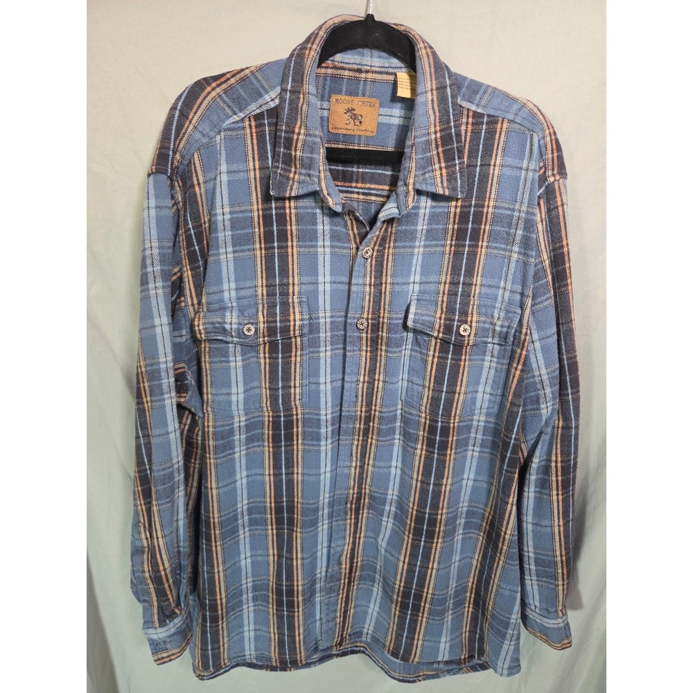 Moose Creek Flannel Shirt Mens XXL Blue Plaid Heavy Long Sleeve Cotton Button Up